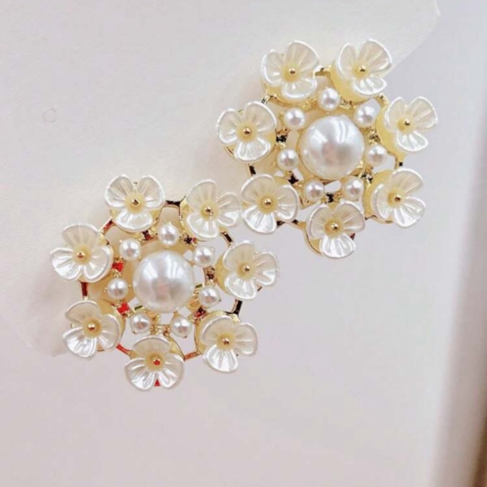 1 pair of elegant pearl flower earrings‎